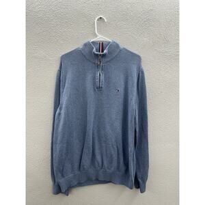 Tommy Hilfiger Mens Sweater Size XL Blue Knit 1/4 Zip Long Sleeve Pullover